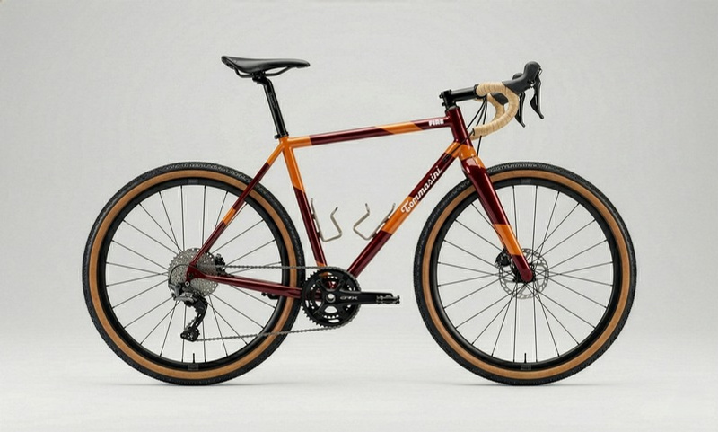 Tommasini Fire Rugged Special Edition gravel bike in deep red and ochre finish, studio shot