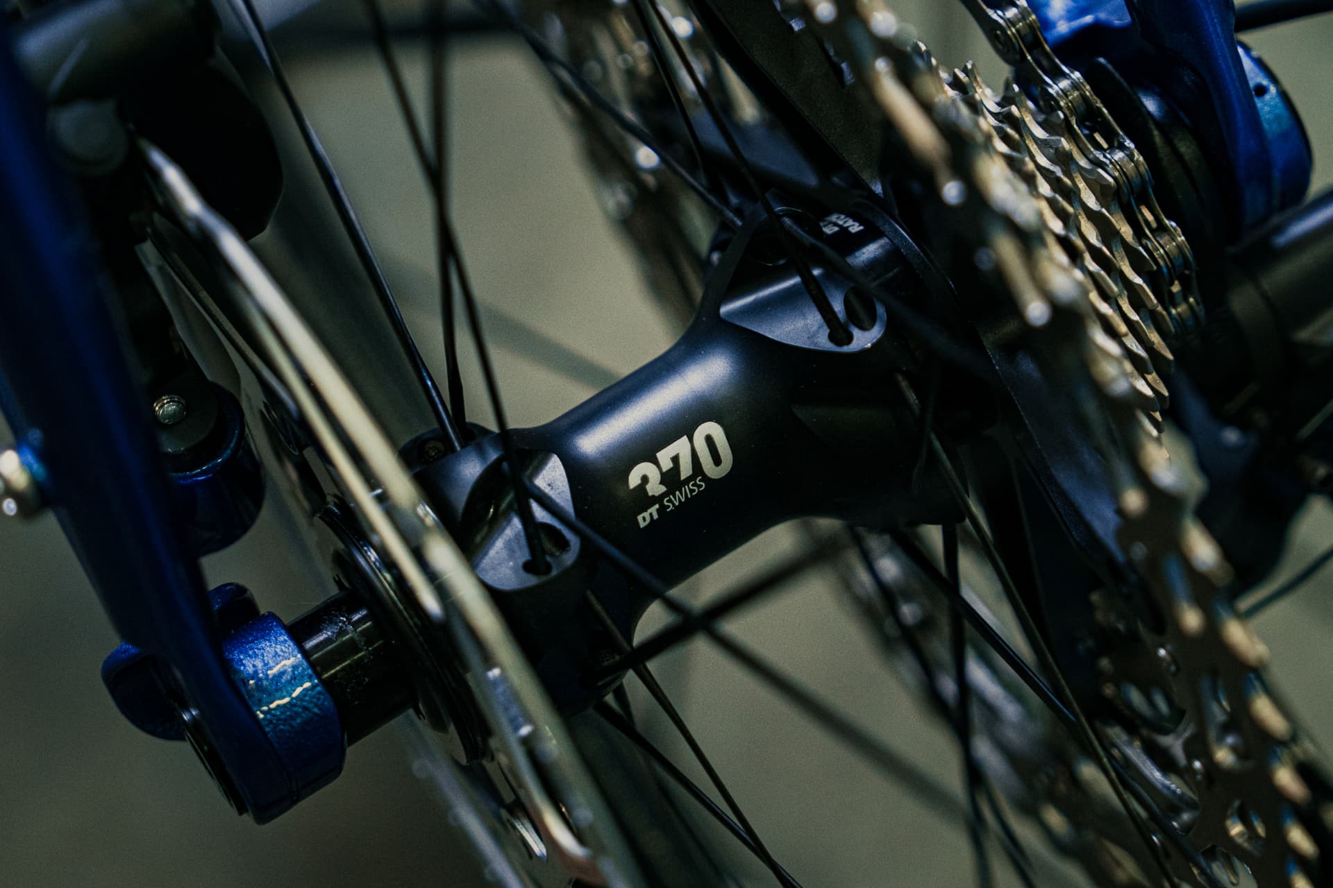 Close-up of the DT Swiss 370 rear hub and cassette on the Argentario Controvento